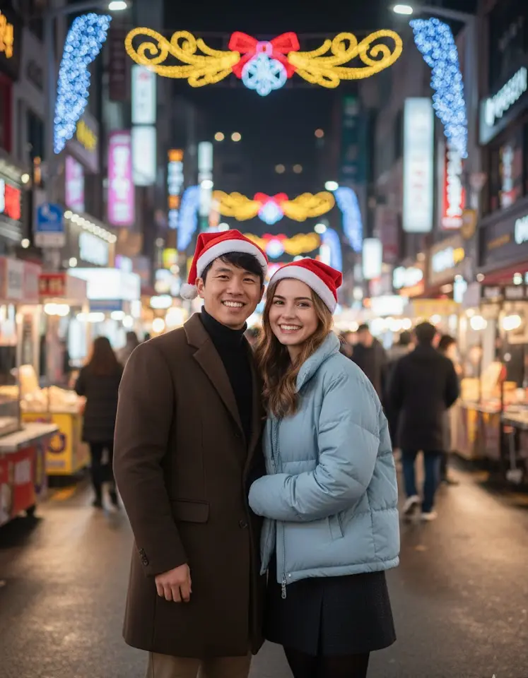 Christmas Seoul AI Couple Photo Template