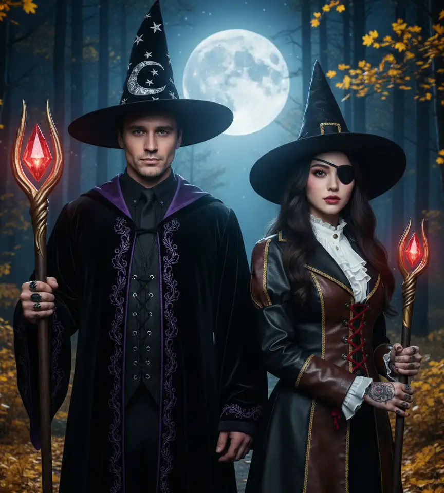 Magician Halloween AI Couple Photo Template