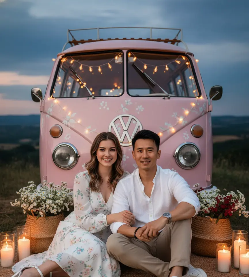 Sunset Camper AI Couple Photo Template
