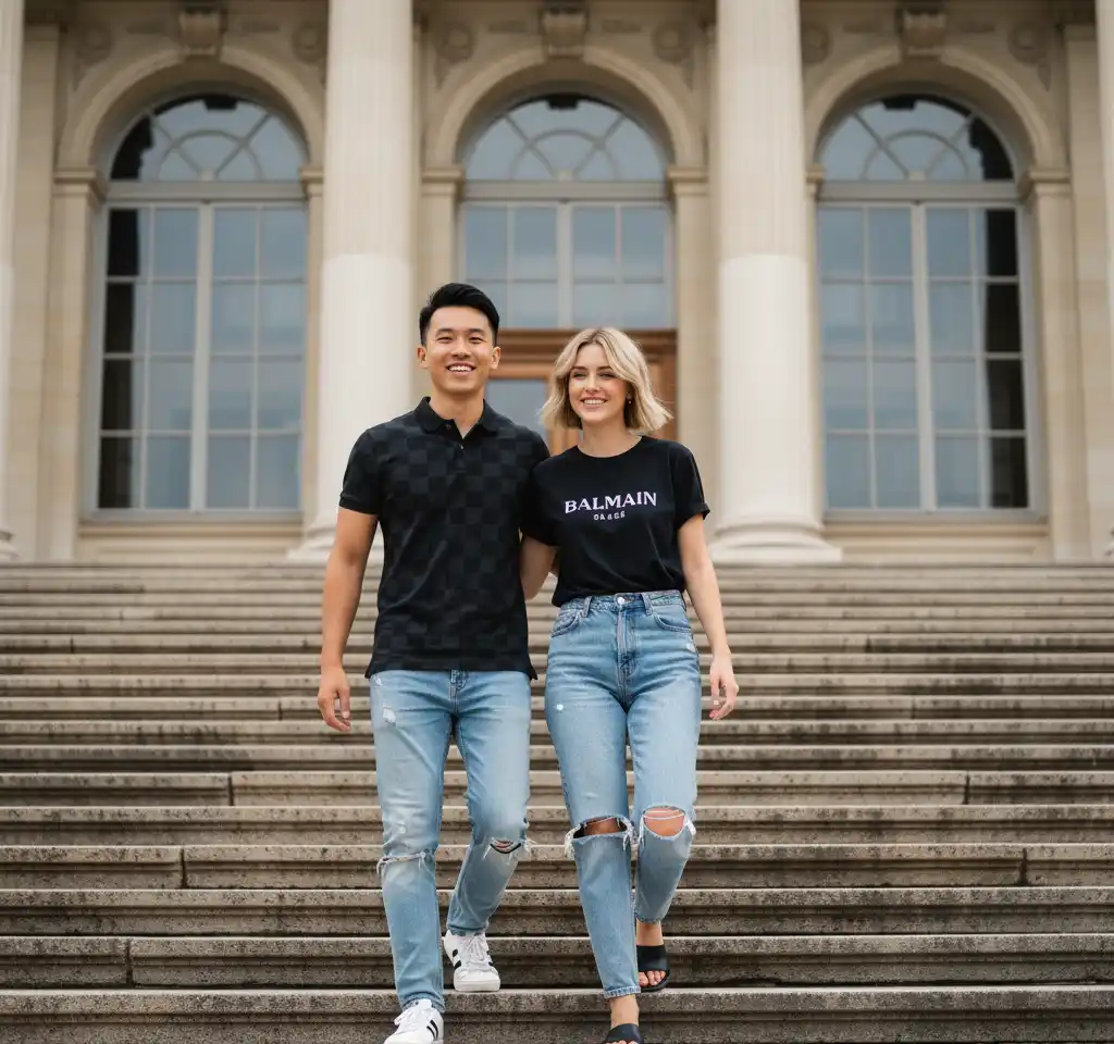 Neoclassical Building AI Couple Photo Template