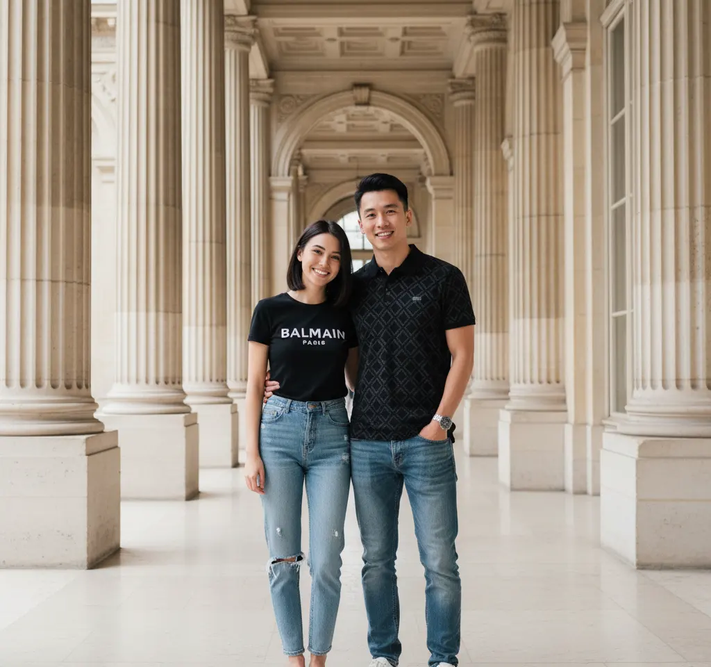 Neoclassical Corridor AI Couple Photo Template