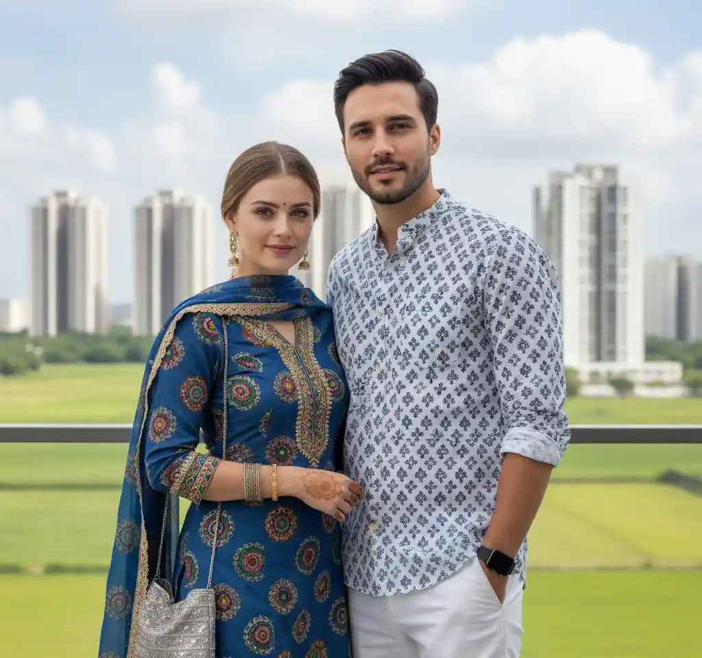 Standing On Balcony AI Couple Photo Template