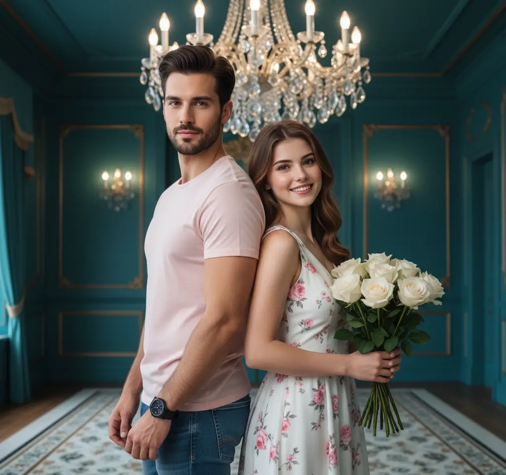 Turquoise Room AI Couple Photo Template