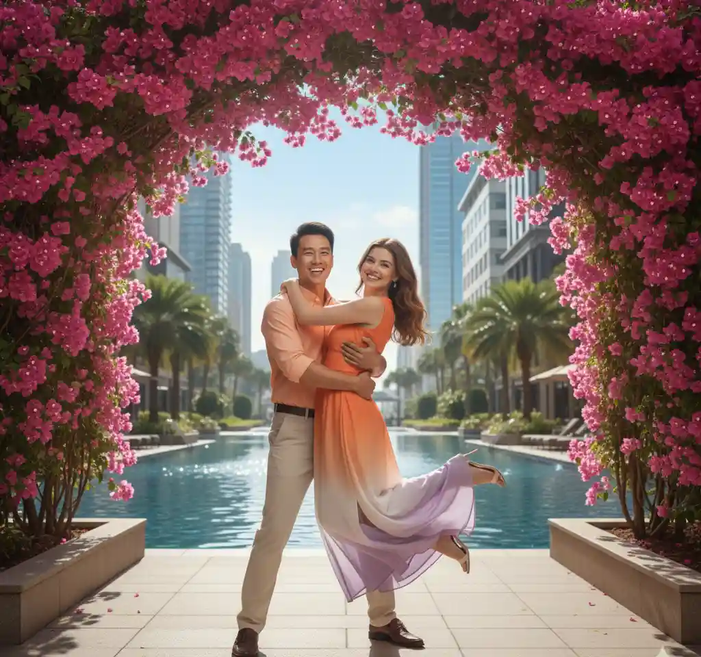 Joyful Jump And Hug AI Couple Photo Template