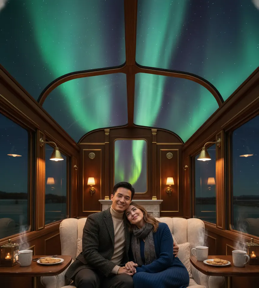 Romantic Night Train AI Couple Photo Template