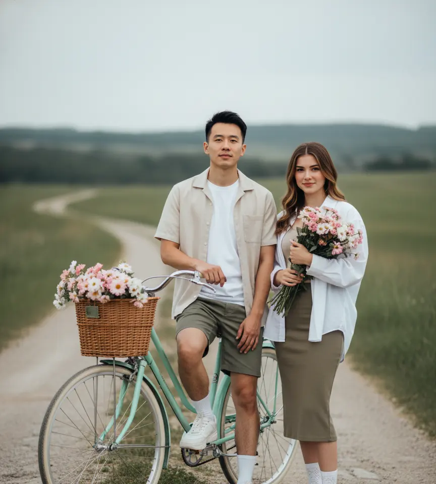 Country Road Bicycle AI Couple Photo Template Country Road Bicycle AI Couple Photo Template