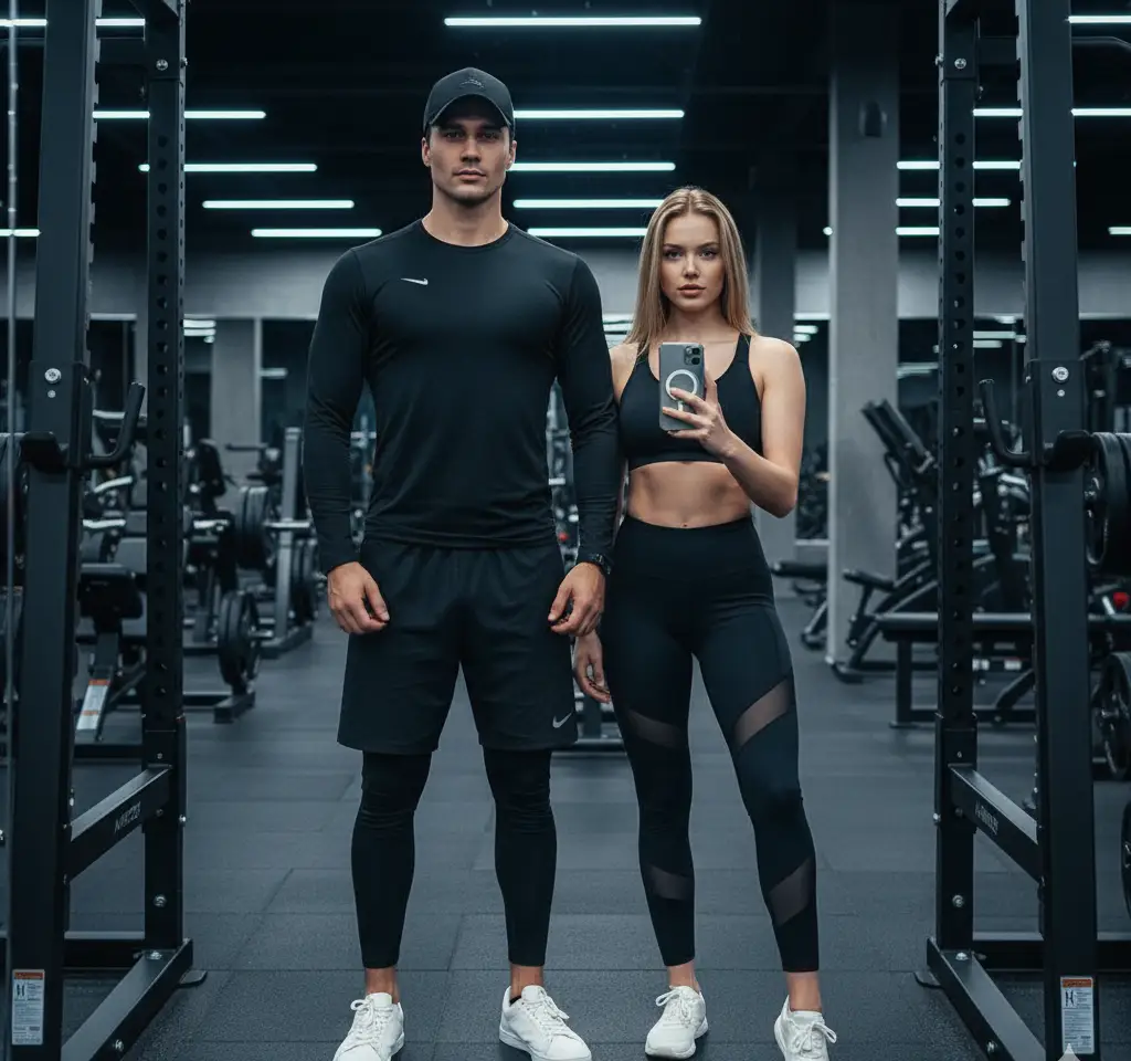 Gym Mirror Selfie AI Couple Photo Template Gym Mirror Selfie AI Couple Photo Template