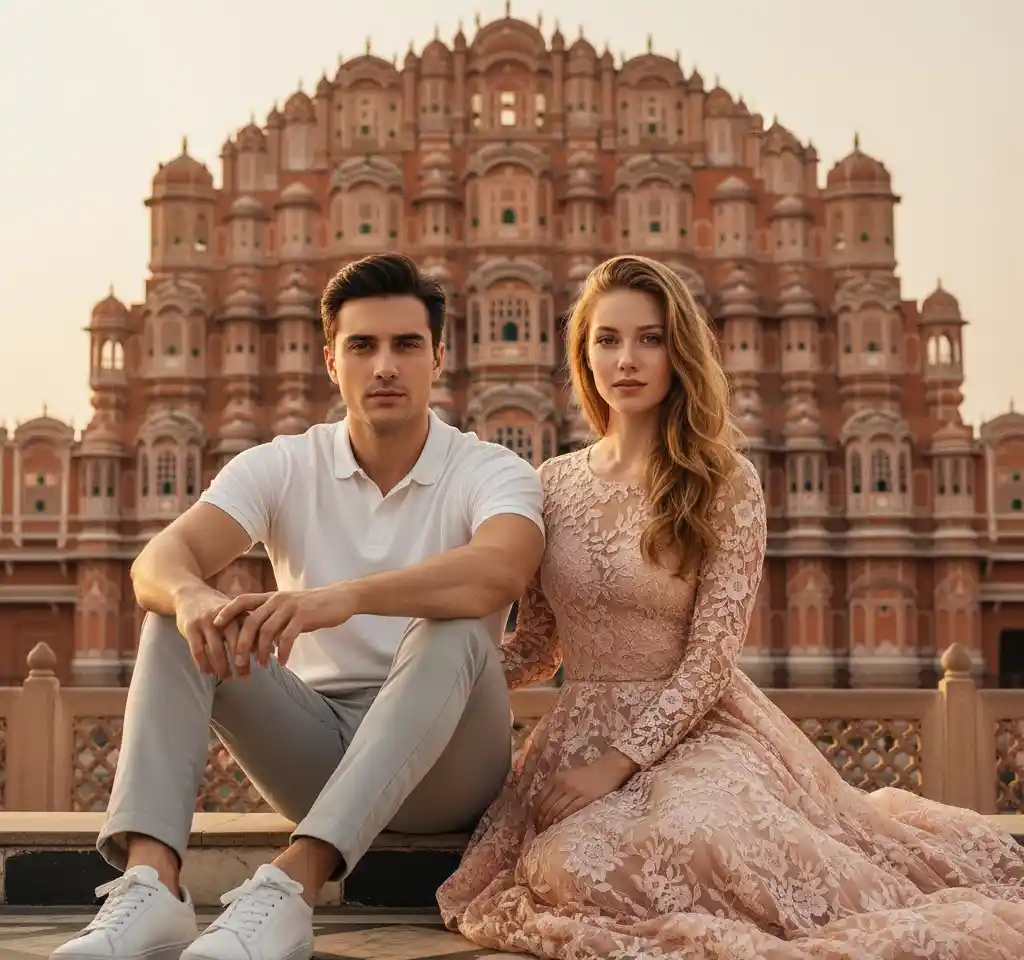 Hawa Mahal AI Couple Photo Template Hawa Mahal AI Couple Photo Template