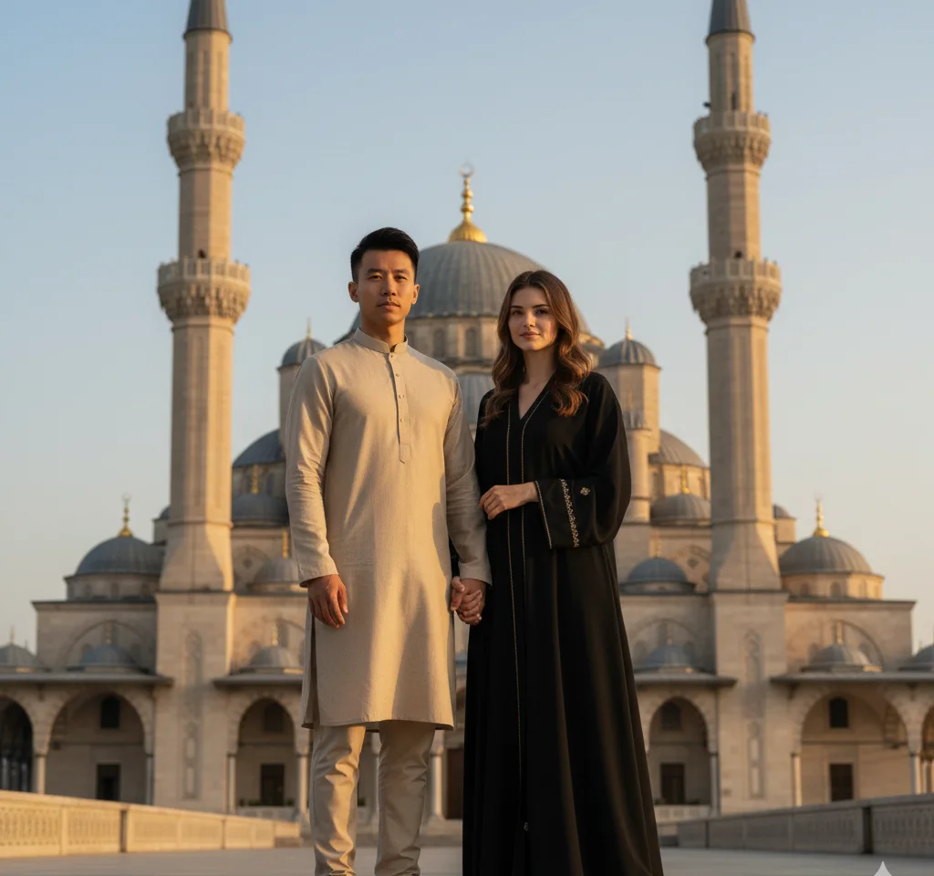 Majestic Mosque AI Couple Photo Template Majestic Mosque AI Couple Photo Template