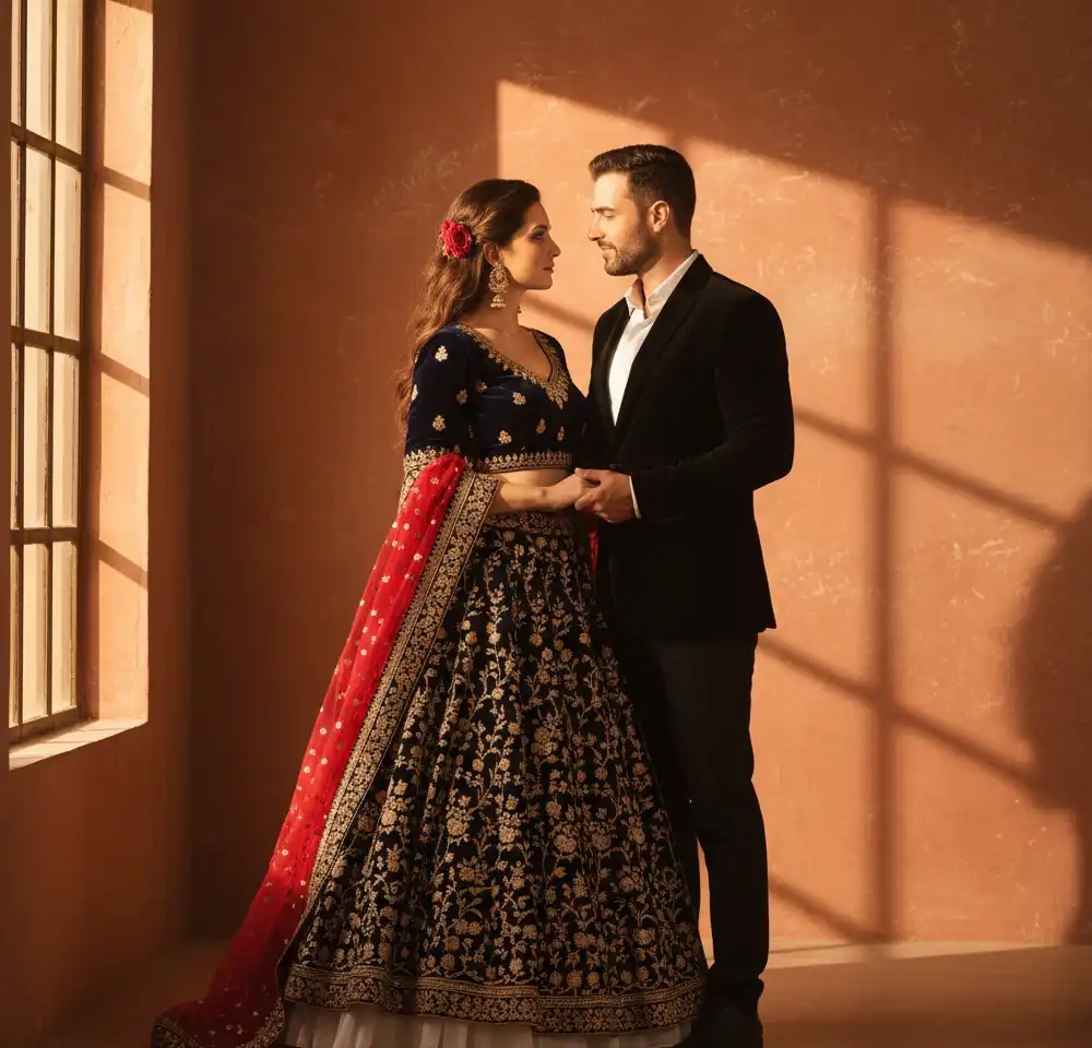 Retro Golden Embroidery AI Couple Photo Template Retro Golden Embroidery AI Couple Photo Template