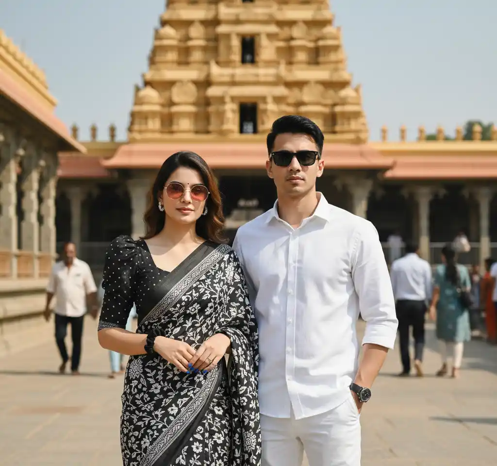 Southindian Temple AI Couple Photo Template Southindian Temple AI Couple Photo Template