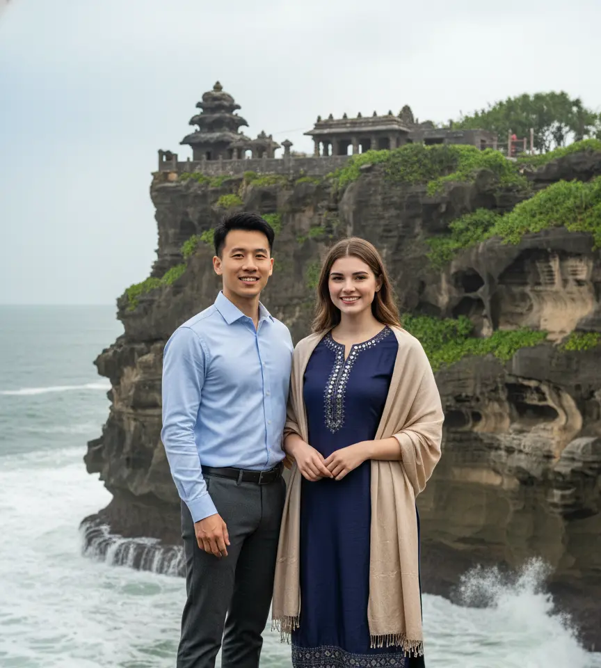 Tanah Lot Temple AI Couple Photo Template Tanah Lot Temple AI Couple Photo Template