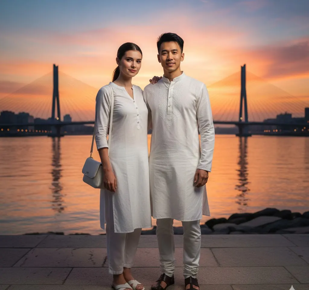 Kolkata Bridge AI Couple Photo Template