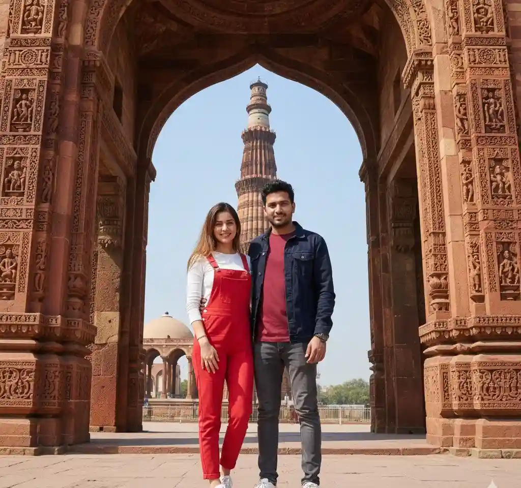 Majestic Qutub Minar AI Couple Photo Template