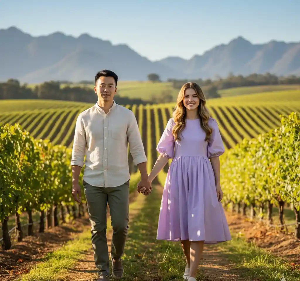 Cape Winelands Vineyards AI Couple Photo Template