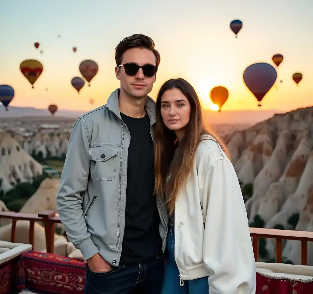 Couple Enjoy Air Balloons AI Couple Photo Template