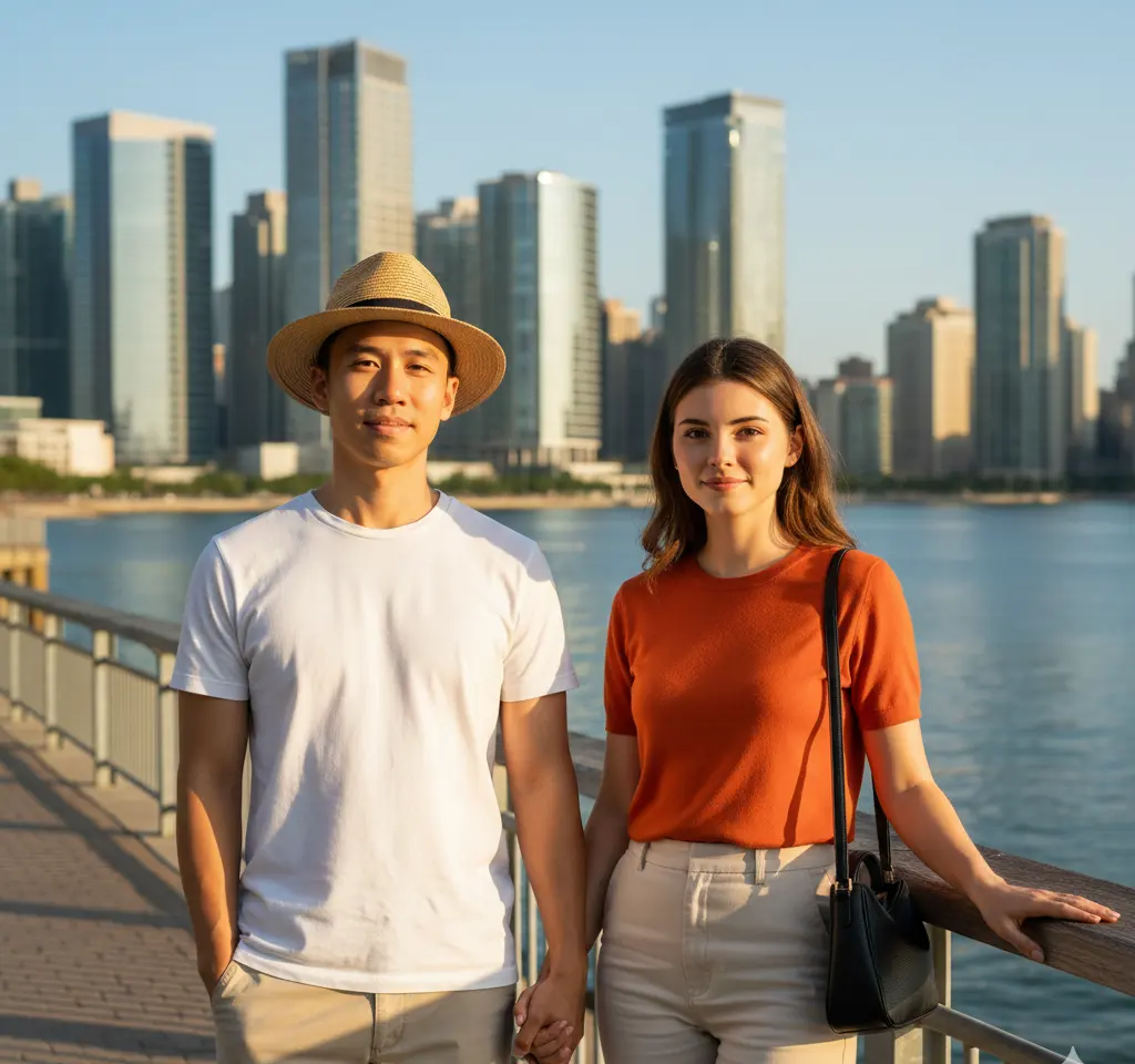Dubai Marina Walk AI Couple Photo Template