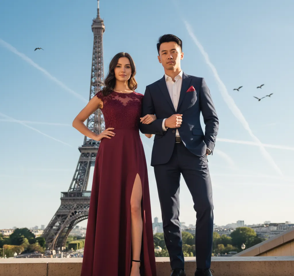 Eiffel Tower AI Couple Photo Template