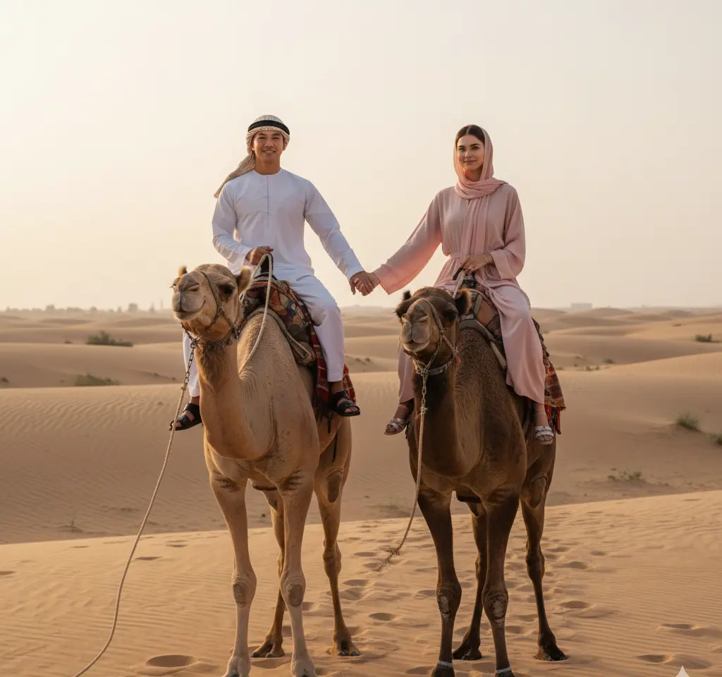 Enjoy Dubai Desert AI Couple Photo Template