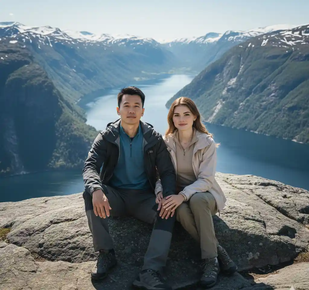 Geiranger Fjord AI Couple Photo Template