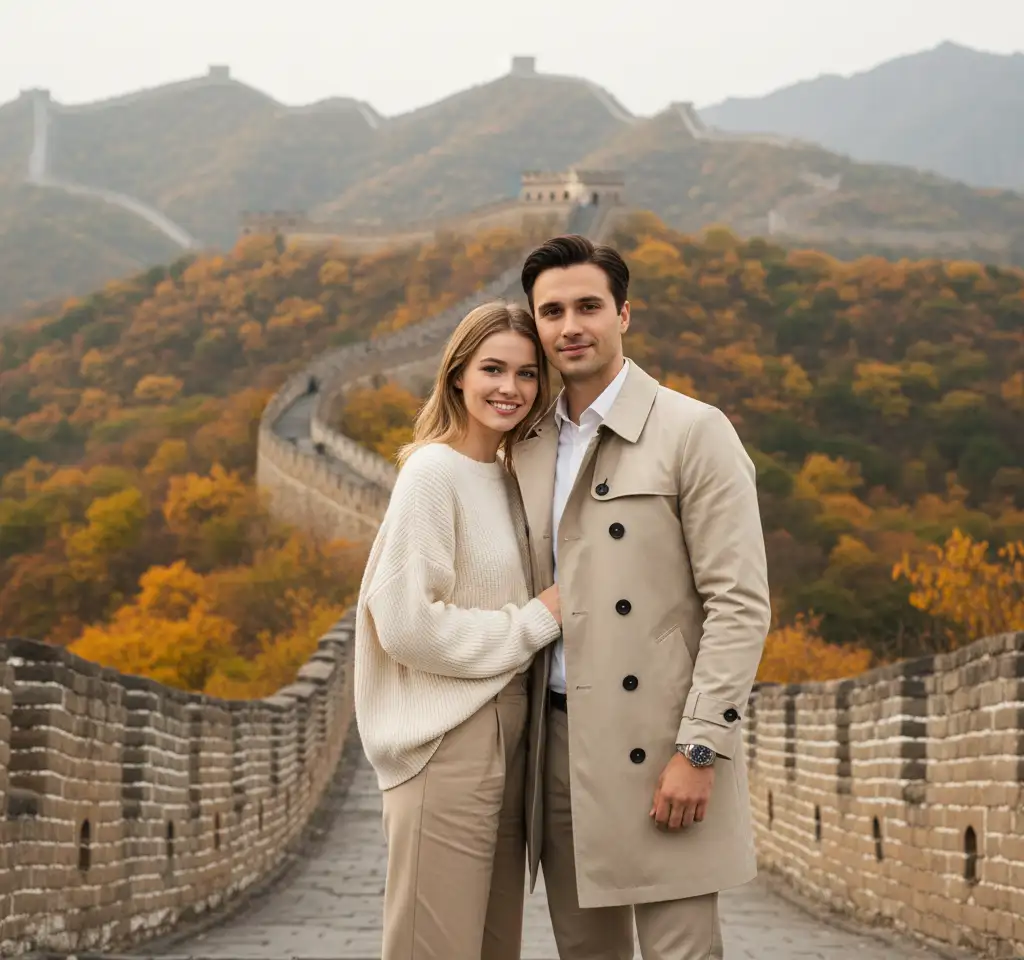 Great Wall Of China AI Couple Photo Template
