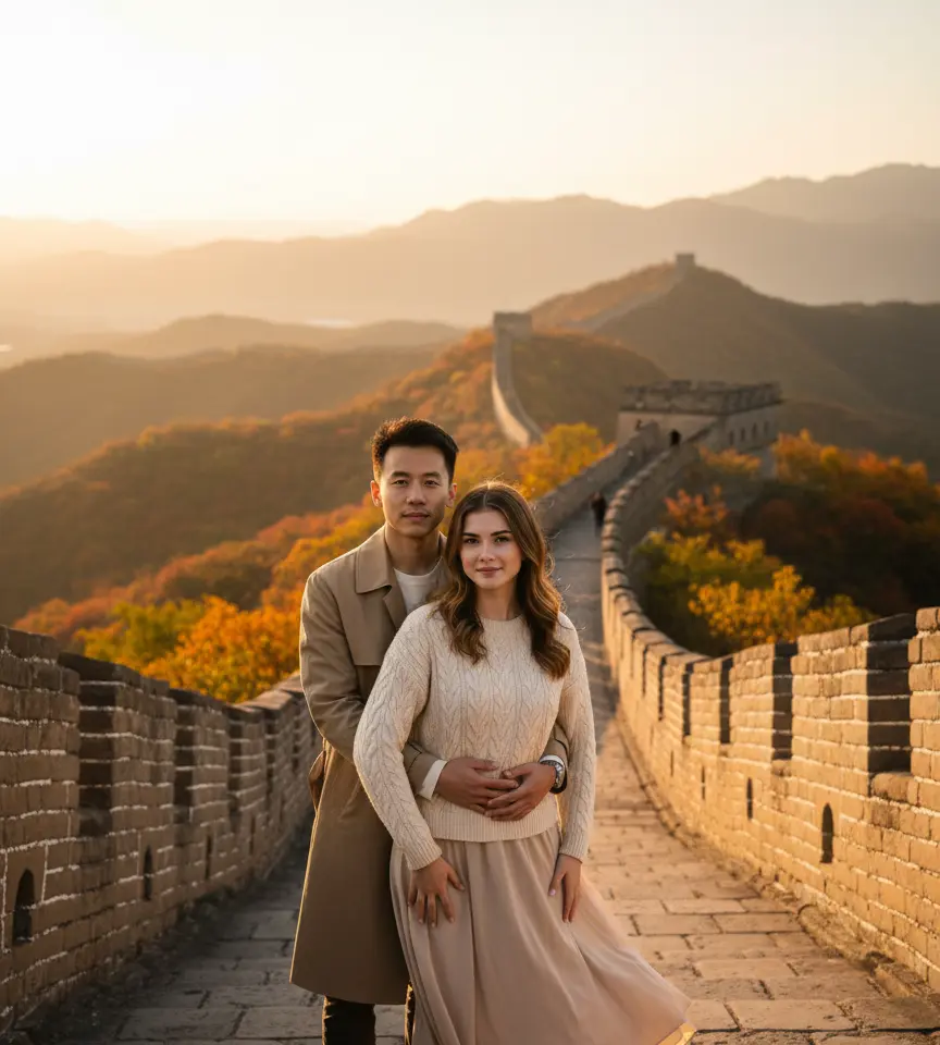 Great Wall Sunset AI Couple Photo Template