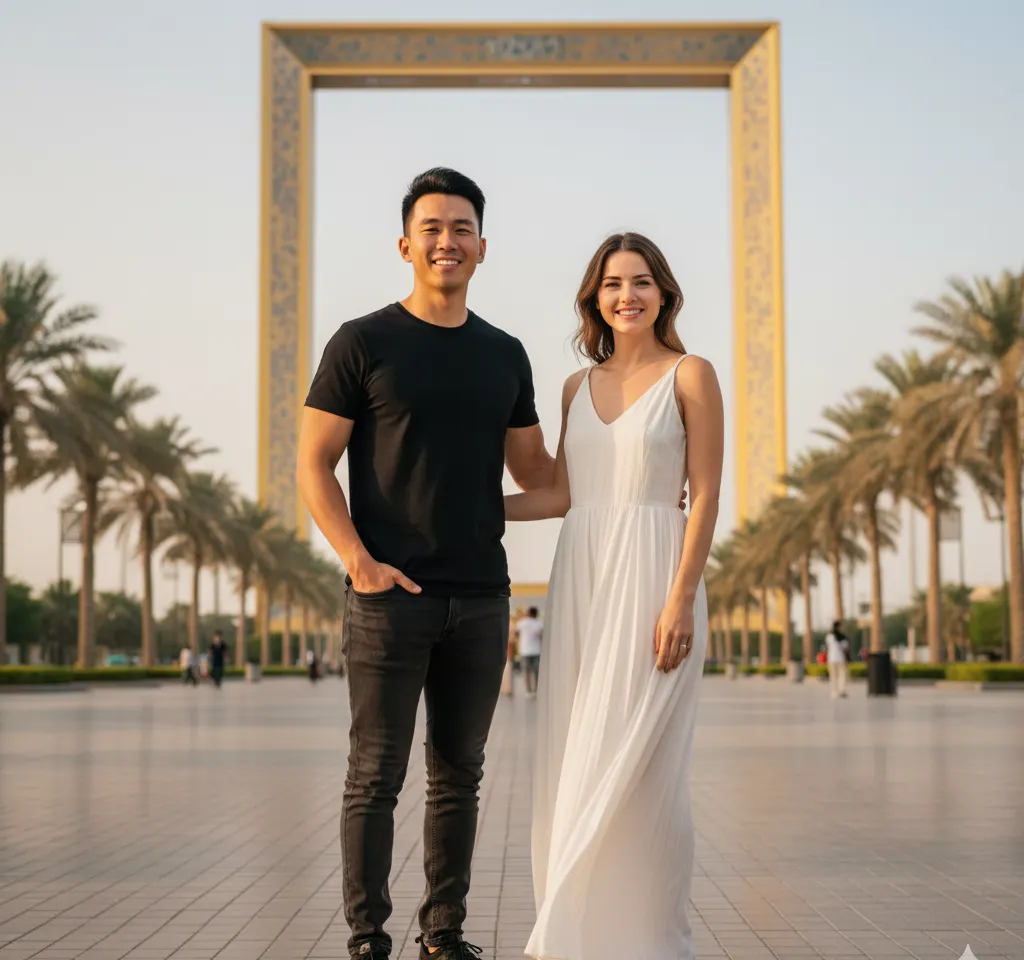 Iconic Dubai Frame AI Couple Photo Template