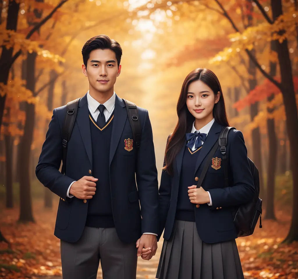 Japanese Avenue Park AI Couple Photo Template