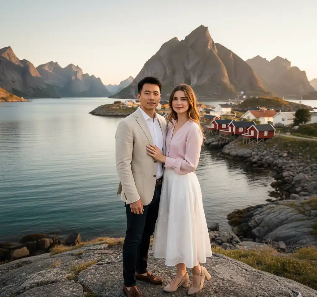 Lofoten Islands AI Couple Photo Template