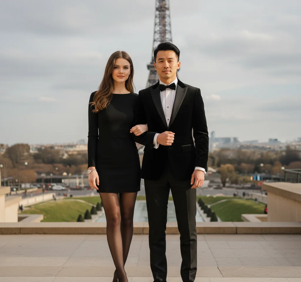 Majestic Eiffel Tower AI Couple Photo Template