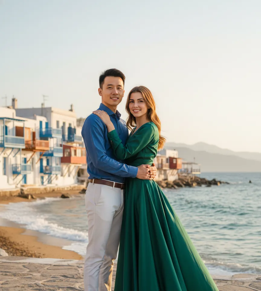 Mykonos Couple AI Couple Photo Template