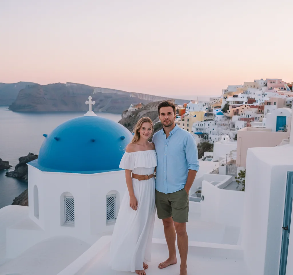 Santorini Greece AI Couple Photo Template