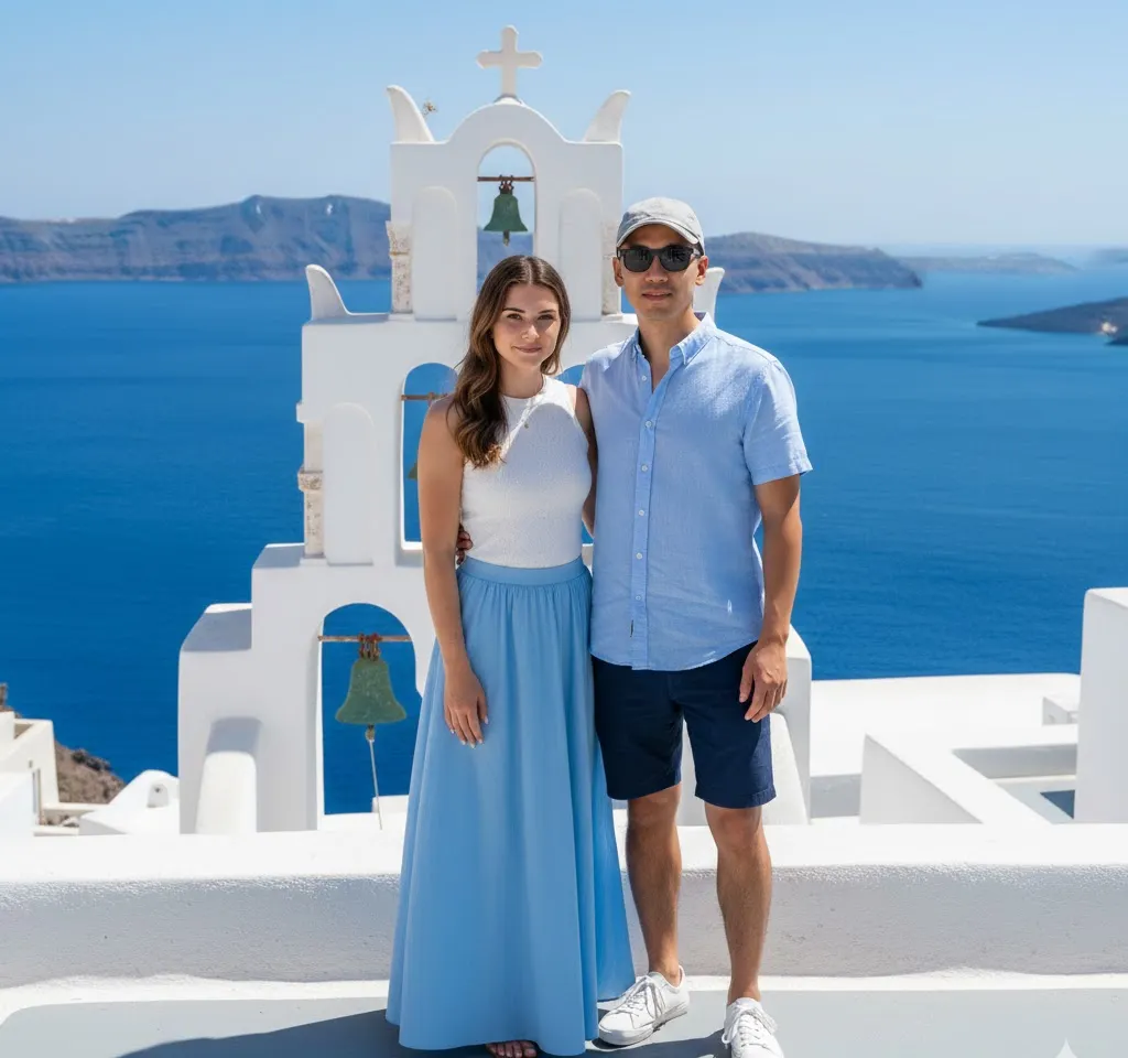 Santorini AI Couple Photo Template
