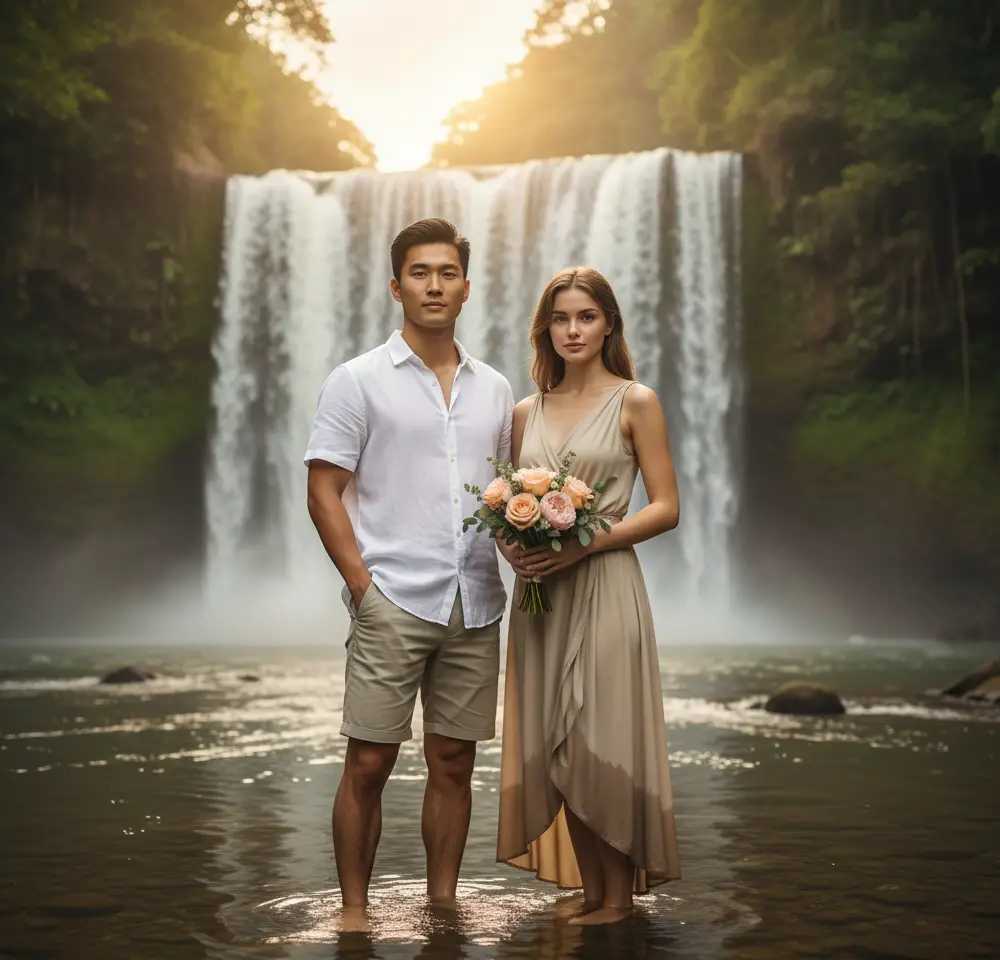 Shallow Riverbed London AI Couple Photo Template