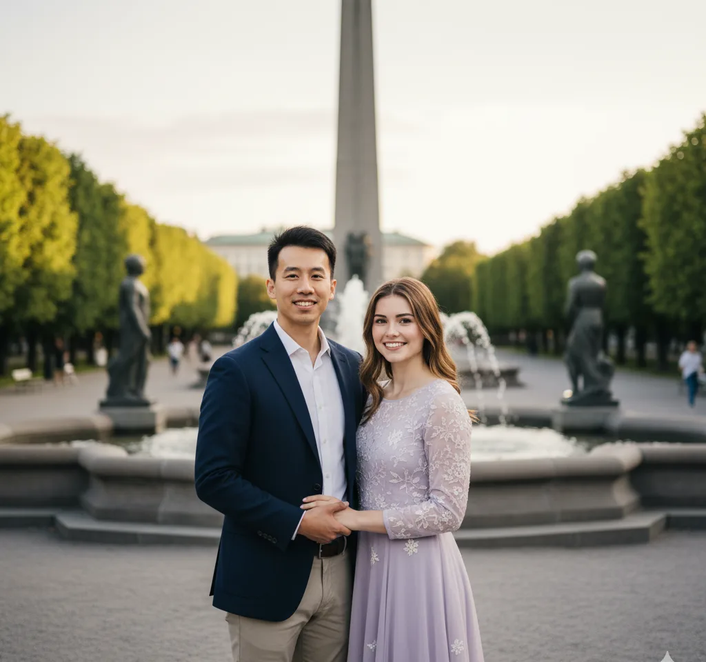 Vigeland Sculpture Park AI Couple Photo Template