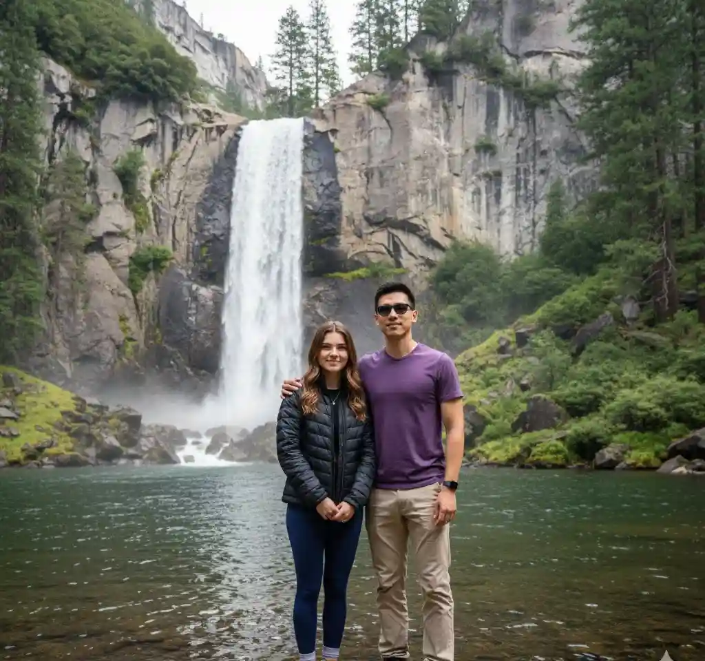 Yosemite’S Waterfalls AI Couple Photo Template