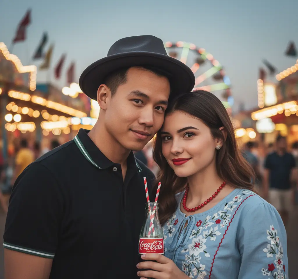 Sharing Coke — AI Couple Photo AI Urban & Street Style Photos Template