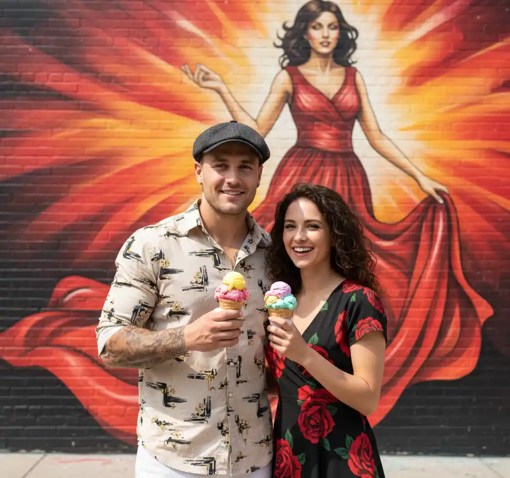 Street With Ice Cream — AI Couple Photo AI Urban & Street Style Photos Template
