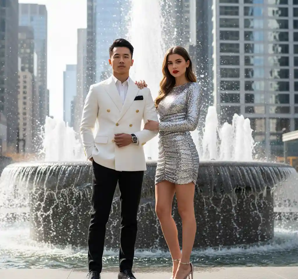 Urban Fountain — AI Couple Photo AI Urban & Street Style Photos Template
