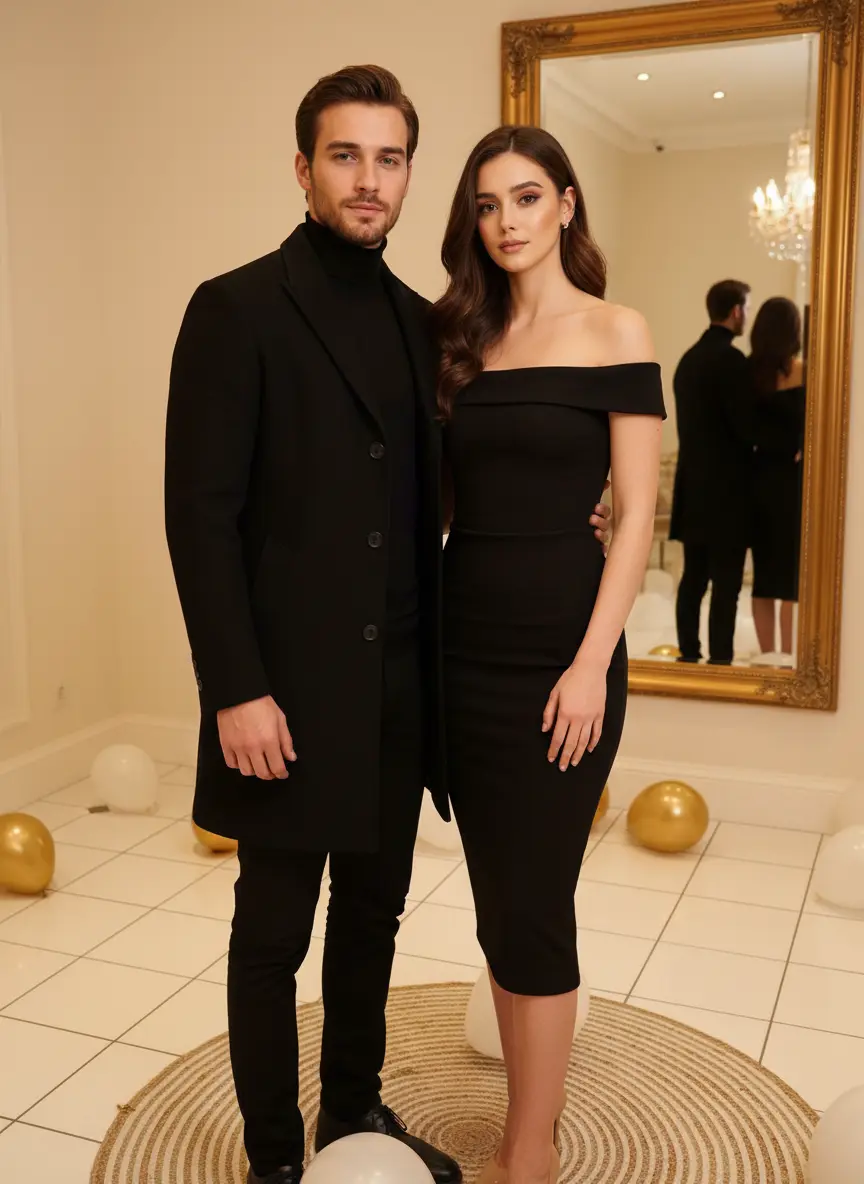 Luxury party wear couple AI night out portrait in expensive club