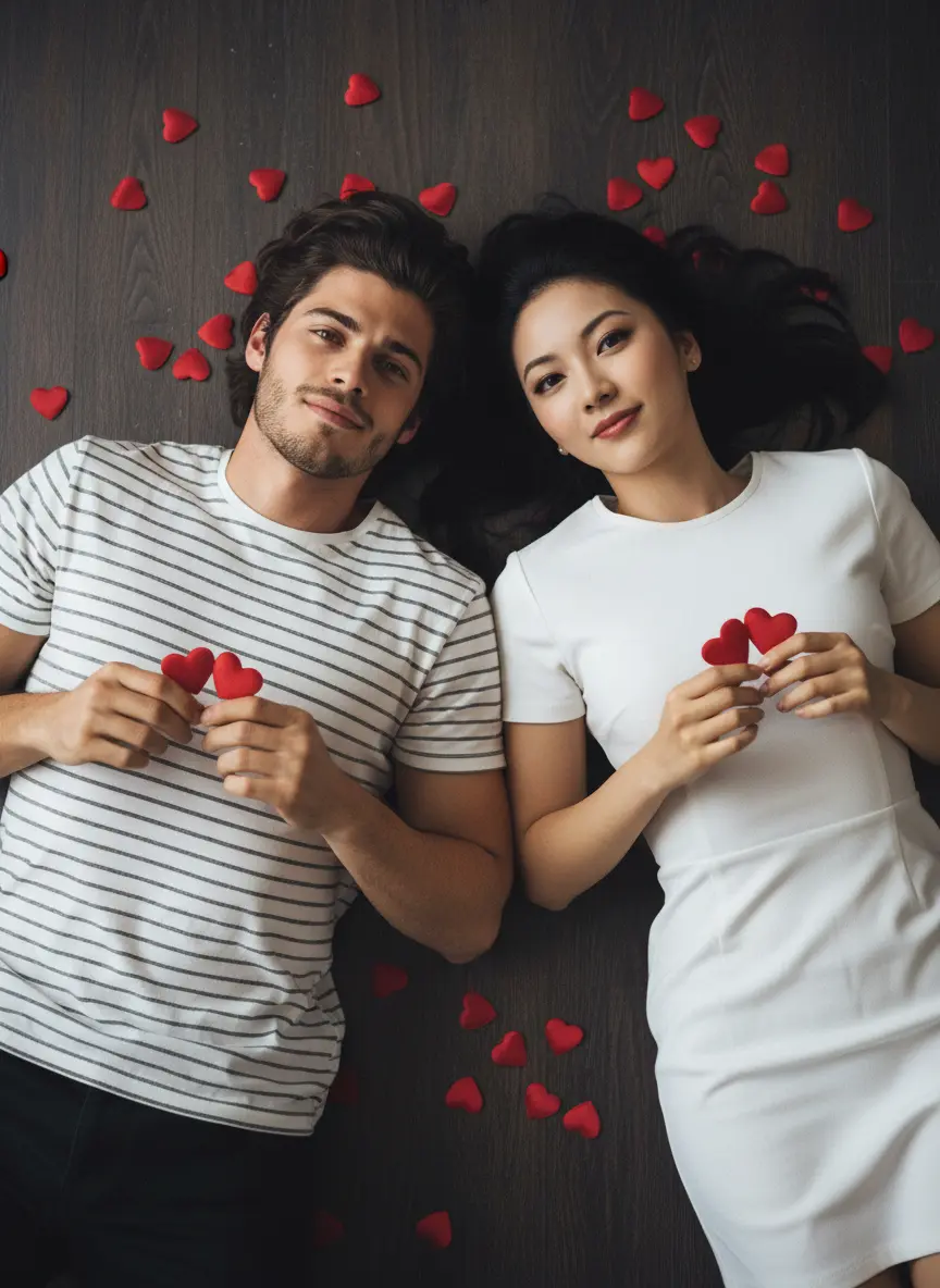 Romantic Valentine Day gift AI couple image with heart bokeh